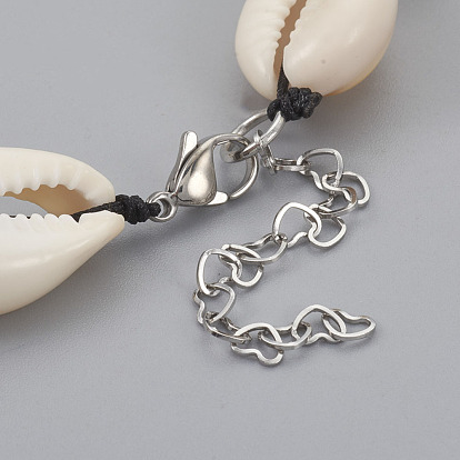 Cowrie Shell Beaded Necklaces, with Nylon Thread Cord and 304 Stainless Steel Lobster Claw Clasps