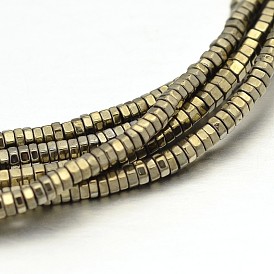 Hexagon Non-magnetic Synthetic Hematite Beads Strands, Imitation Pyrite, 2x1mm, Hole: 0.5mm, about 400pcs/strand, 15.7 inch