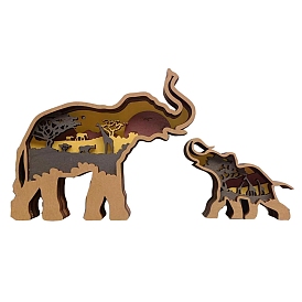 Wooden Carved Elephant Figurines, for Home Office Desk Decorations