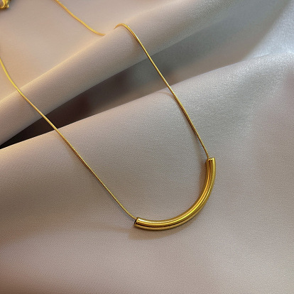 Minimalist Smile Curved Tube Necklace - Trendy, Chic, Stainless Steel, Collarbone Jewelry.
