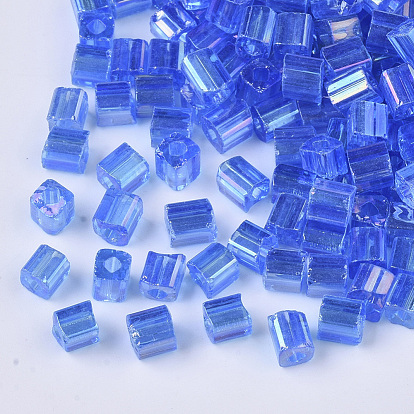 6/0 Glass Seed Beads, Transparent Colours Rainbow, Square Hole, Cube