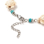 Bracelet de cheville perlé turquoise synthétique cœur et tortue, bracelet de cheville réglable pour femme, platine