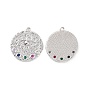 Brass Micro Pave Colorful Cubic Zirconia Pendants, Flat Round with Eye Charm