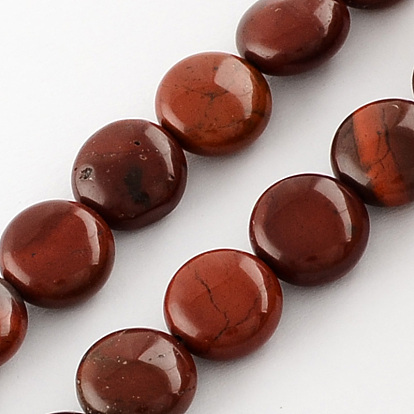 Natural Red Jasper Beads Strands, Flat Round