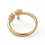 Adjustable Brass Finger Rings, Cuff Rings, Open Rings, with Micro Pave Clear Cubic Zirconia, Long-Lasting Plated, Key & Lock