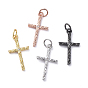 Brass Micro Pave Cubic Zirconia Pendants, Long-Lasting Plated, Real 18K Gold Plated, Cross, Clear
