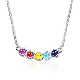 Short and Simple Rainbow Smiley Face Necklace - Student Neck Jewelry.