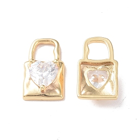Brass Pendants, with Glass, Padlock with Heart Charm, Real 18K Gold Plated