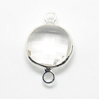 Silver Color Plated Brass Glass Links Connectors, Flat Round