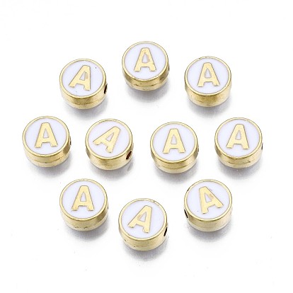 Des perles d'émail en alliage, sans cadmium et sans plomb, or et de lumière, rond et plat avec alphabet