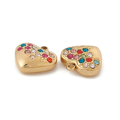 Vacuum Plating 201 Stainless Steel Charms, Colorful Rhinestone Heart