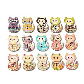 2-Hole Printed Wooden Buttons, for Sewing Crafting, Cat