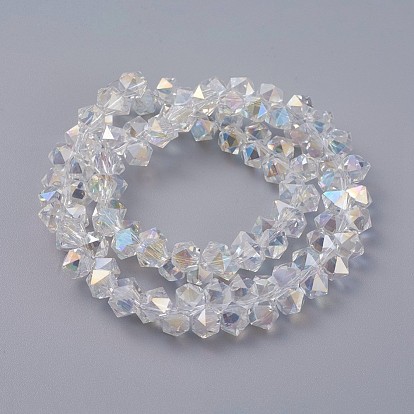 Perles en verre electroplate, perles percées, de couleur plaquée ab , facette, hexagone