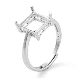 Square Adjustable 925 Sterling Silver Ring Components