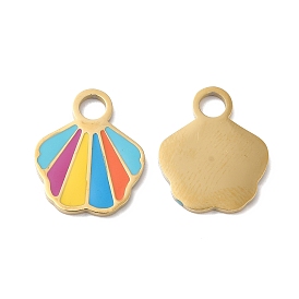 Ion Plating(IP) 316L Surgical Stainless Steel Pendants, with Enamel, Shell Shape Charm