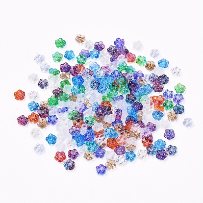 Perles de verre tchèques, transparent / galvanisé / couleur incrustation or / teint, fleur
