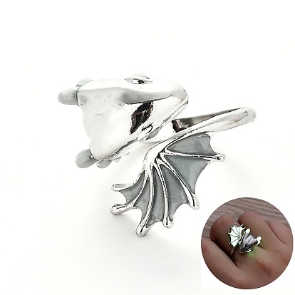 Светящееся в темноте эмалированное кольцо-манжета с изображением дракона, ювелирные изделия из платинового сплава