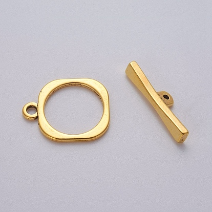 Tibetan Style Toggle Clasps, Lead Free and Cadmium Free, Square, 18x18mm, 25mm, Hole: 2.5mm
