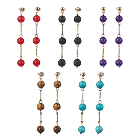 Natural & Synthetic Mixed Gemstone Dangle Stud Earrings, Golden 304 Stainless Steel Tassel Earrings