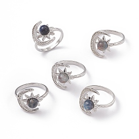 Натуральные лабрадоритные пальцевые кольца, украшения из латуни платинового тона для женщин, луна и солнце