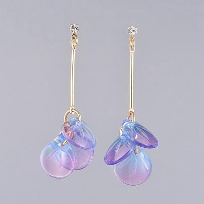 Perles de cluster en verre pendent boucles d'oreilles, avec barre de fer, écrous en plastique, conclusions de goujon en laiton, boîte en carton