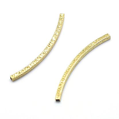 Brass Textured Tube Beads, Curved, Lead Free & Cadmium Free & Nickel Free, Tube