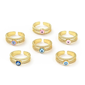 Enamel Evil Eye Open Cuff Ring with Cubic Zirconia, Real 18K Gold Plated Brass Jewelry for Women, Cadmium Free & Lead Free