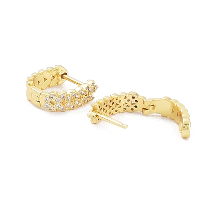 Clear Cubic Zirconia Leaf Hoop Earring, Brass Jewelry for Women