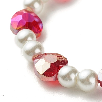 Pulsera elástica de cuentas de cristal de corazón brillante para niños, pulsera de perlas de vidrio de dos tonos, blanco