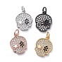 Brass Micro Pave Cubic Zirconia Pendants, Long-Lasting Plated, Real 18K Gold Plated, Skull, Clear