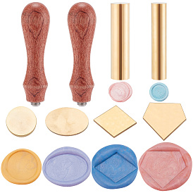CRASPIRE DIY Wax Seal Stamp Kits, Including 6Pcs 6 Styles Blank Wax Seal Brass Stamp Heads and 2Pcs Pear Wood Handles
