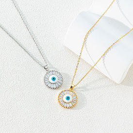 18k collier pendentif mauvais œil plaqué cuivre avec zircone bleue pour femme