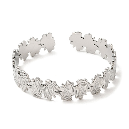 304 bracelets manchette en acier inoxydable, bracelets ouverts à feuilles pour femmes