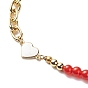 Natural Mixed Gemstone Beaded Necklace with Enamel Heart, Chakra Yoga Theme Jewelry for Women, Golden