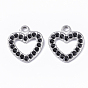 304 Stainless Steel Pendants, with Rhinestone, Heart