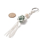 Pochette en fil de coton macramé porte-clés pompon pierres précieuses, avec perle en bois et 304 anneaux porte-clés fendus en acier inoxydable