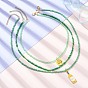 3Pcs 3 Style Alloy Enamel Pendant Necklaces Set with Glass Seed Beaded Chains, Clover & Bottle