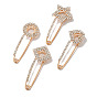 Zinc Alloy Brooch, with Resin Rhinestone, Light Gold, Heart/Square/Star