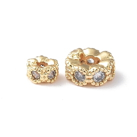 Brass Micro Pave Cubic Zirconia Spacer Beads, Flower