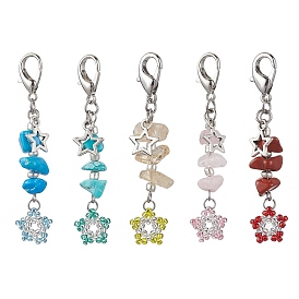 TOHO Seed Pendant Decorations, with Synthetic & Natural Mixed Gemstone Beads, Zinc Alloy Lobster Claw Clasps, Star