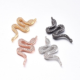 Brass Micro Pave Clear Cubic Zirconia Links Connectors, Snake
