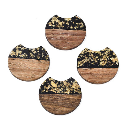 Translucent Resin & Waxed Walnut Wood Pendants, with Gold Foil, Gap Flat Round