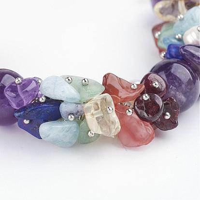 Bracelets de chakra pierres précieuses perles, avec fermoir pince de homard, platine