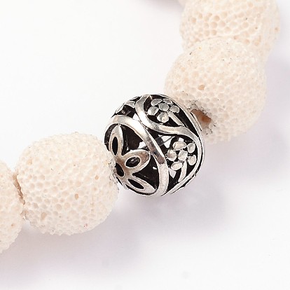 Bracelets extensibles à breloques en perles de lave croix, avec les accessoires en alliage de style tibétain, 65mm