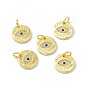 Rack Plating Brass Micro Pave Cubic Zirconia Charms, Long-Lasting Plated, Lead Free & Cadmium Free, with Jump Ring, Flat Round with Evil Eye Charm