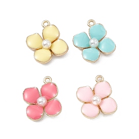 Alloy Enamel Charms, with Plastic Imitation Pearl, Golden, Flower Charm