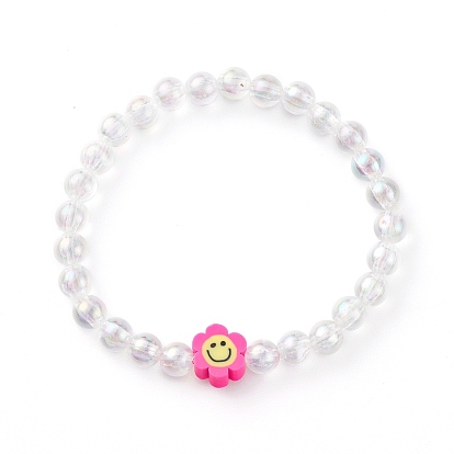 Bracelets pour enfants extensibles en perles acryliques transparentes, avec polymère perles d'argile, coeur & fleur & gâteau & fraise