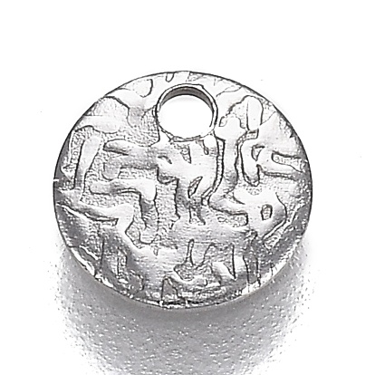 304 Stainless Steel Charms, Textured, Laser Cut, Flat Round