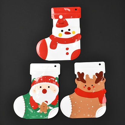 Christmas Theme Boots Plastic Gift Bags, Zip Lock Bags, for Biscuit & Candy Packaging