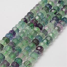 Cordes naturelles de perles de fluorite arc-en-ciel, facette, rondelle